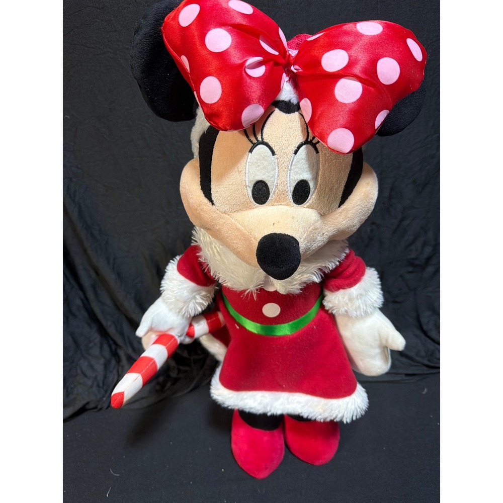 Disney Minnie Mouse Christmas Holiday Plush Santa Dress Candy Cane Large 18 inch